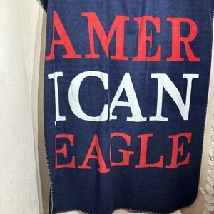 American Eagle Outfitters Red White Blue Fleece Throw Blanket 52" x 64 AEO